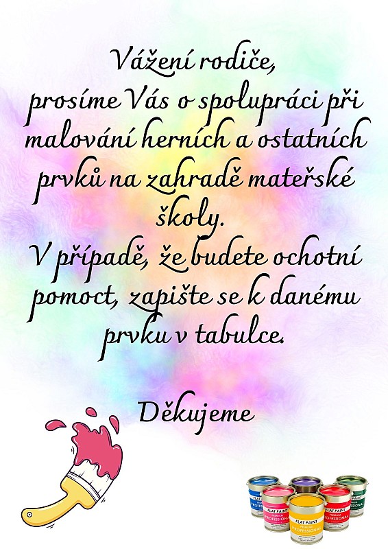Natírání průlezek a ostatních prvků na zahradě MŠ Husova